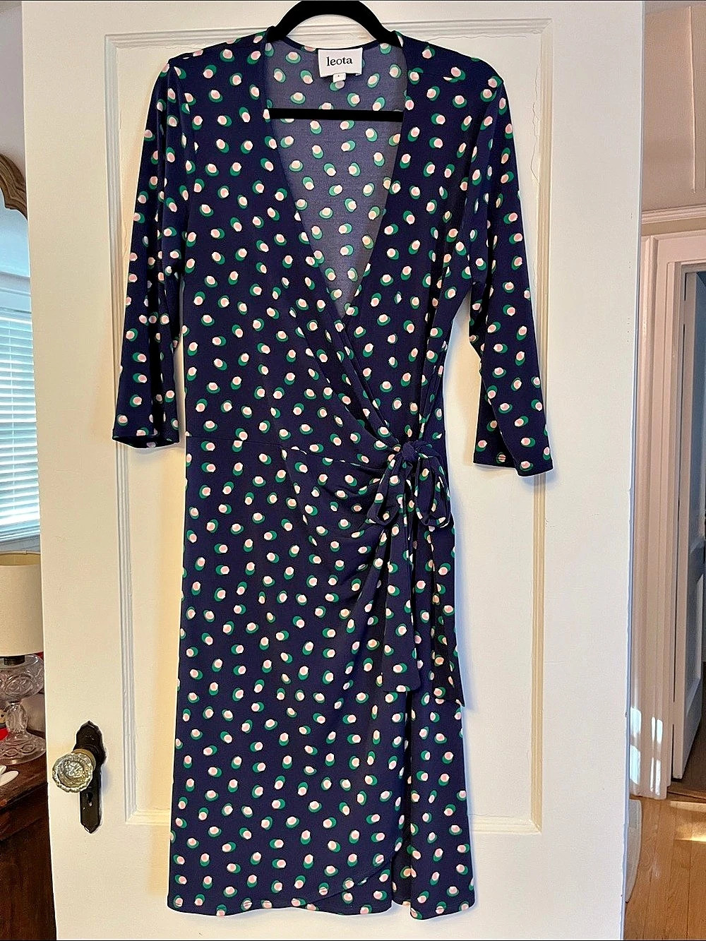 Leota Faux-Wrap V-Neck Polka Dot Dress